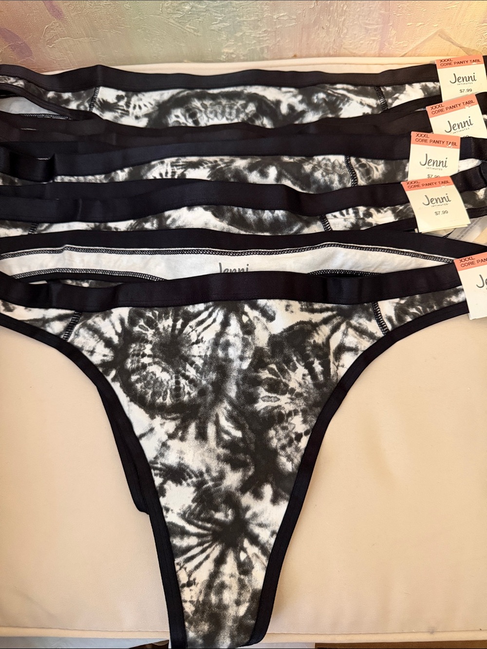 Jenni 5 Pack Black & White Tie-Dye Bikini Thongs - 5 Pack NewXXXL